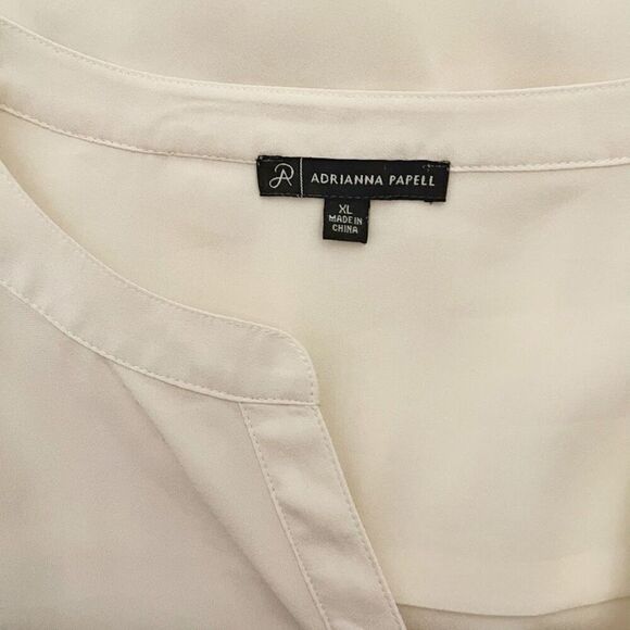 Adrianna Papell XL Cream Split V Neck Button Long Sleeve Unlined Career Blouse - Picture 13 of 15
